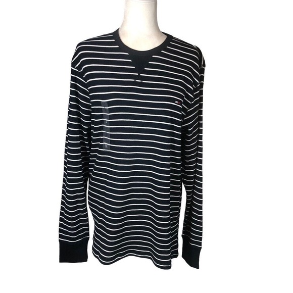 Tommy Hilfiger Mens Size L Striped Navy White Waffle Knit Pullover Preppy New - Picture 2 of 11